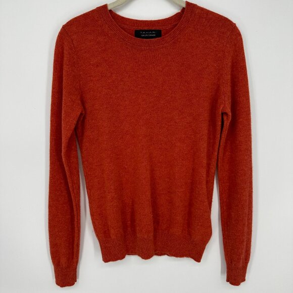 Tahari Cashmere Sweater S Crew Neck Pullover Burnt Orange - Picture 1 of 7